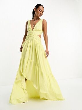 ASOS Pale Yellow Twist-Front Maxi Dress